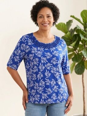 East 5th Blue Embellished 3/4 Sleeve Blouse